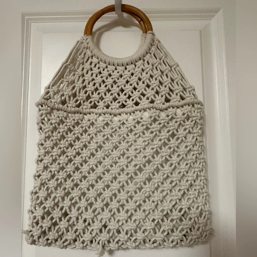 Cream Macramé Tote Bag